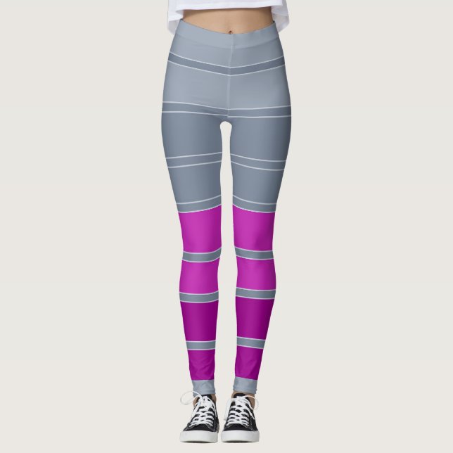 Striped grey purple fashion pattern  leggings (Front)