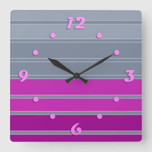 Striped grey purple fashion pattern square wall clock