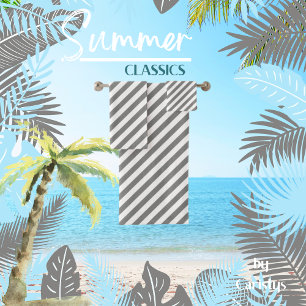 Striped Grey White Bath Towel Set