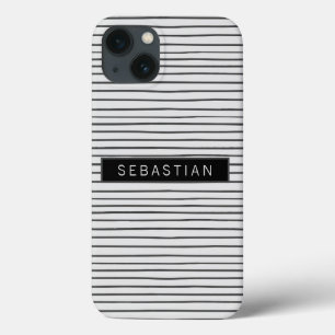 Striped Grey White Pattern Personalised iPhone 13 Case