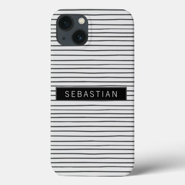 Striped Grey White Pattern Personalised Case-Mate iPhone Case (Back)