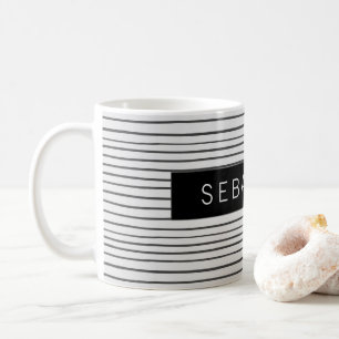 Striped Grey White Pattern Personalised Coffee Mug