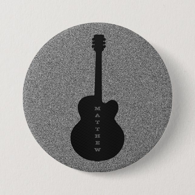 Striped Guitar Button, Black 7.5 Cm Round Badge (Front)