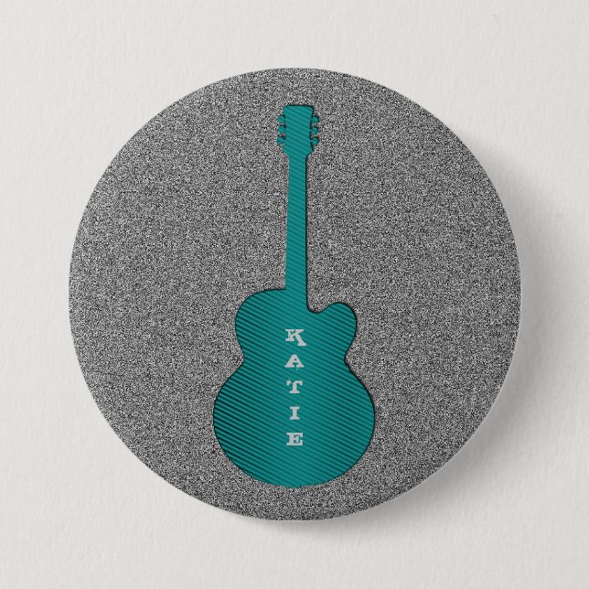 Striped Guitar Button, Turquoise 7.5 Cm Round Badge (Front)