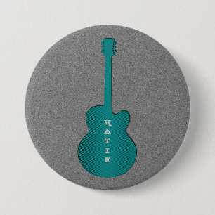 Striped Guitar Button, Turquoise 7.5 Cm Round Badge