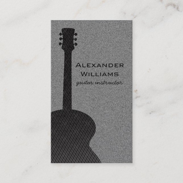 Striped Guitar Music Business Card, Black Card (Front)