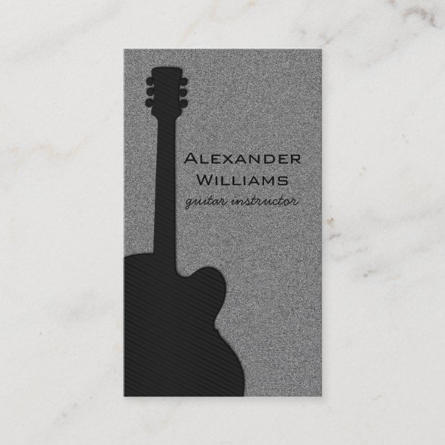 Striped Guitar Music Business Card, Jet Black Business Card (Front)