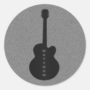 Striped Guitar Round Stickers, Black Classic Round Sticker