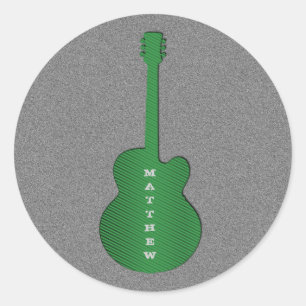 Striped Guitar Round Stickers, Green Classic Round Sticker