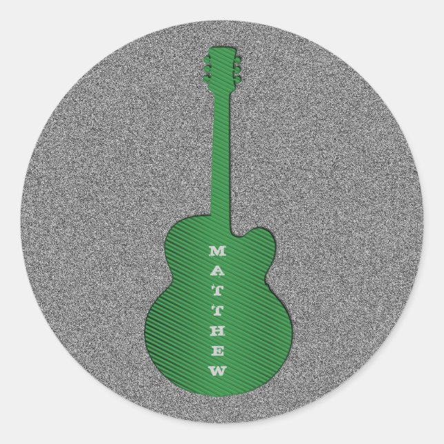 Striped Guitar Round Stickers, Green Classic Round Sticker (Front)