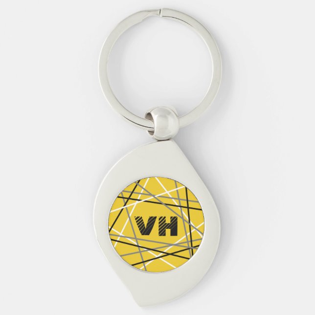 Striped Guitar Yellow White Black Initials  Key Ring (Front)