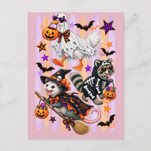 Striped Halloween Silly Goose Racoon opossum Invitation Postcard