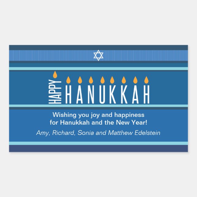 Striped Hanukkah Candles Rectangular Sticker (Front)