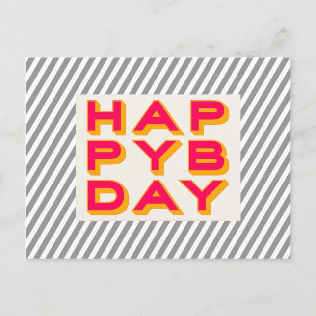 Striped Happy Bday Typography Postcard (Front)