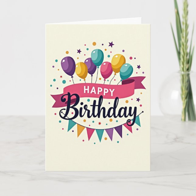 Striped Happy Birthday Balloon Card (Front)