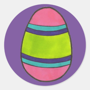 Striped Happy Easter Basket Egg Hunt Painted Egg Classic Round Sticker