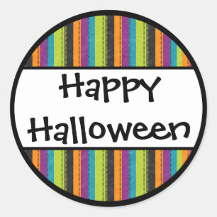 Striped Happy Halloween Classic Round Sticker