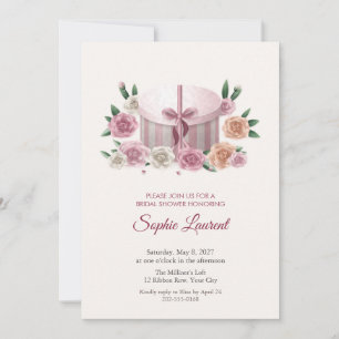 Striped Hat Box and Roses Bridal Shower Invite