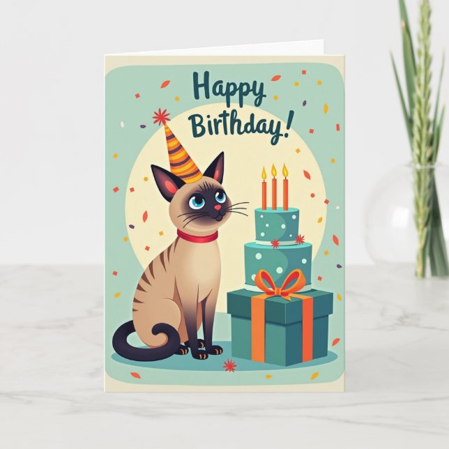 Striped Hat Cat Birthday Card (Front)