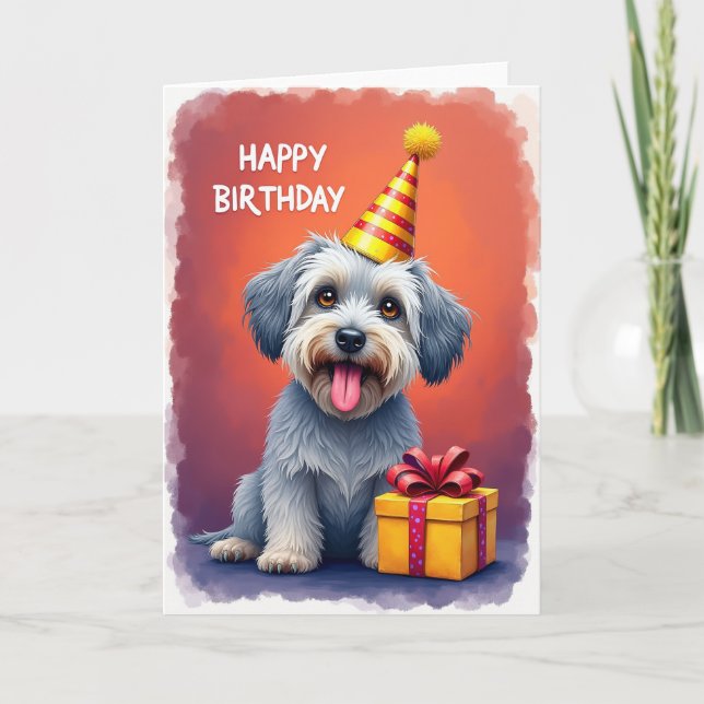 Striped Hat Pup Birthday Card (Front)