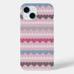 Striped Heart and Circle Pattern iPhone 15 Case