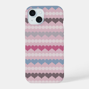 Striped Heart and Circle Pattern iPhone 15 Case