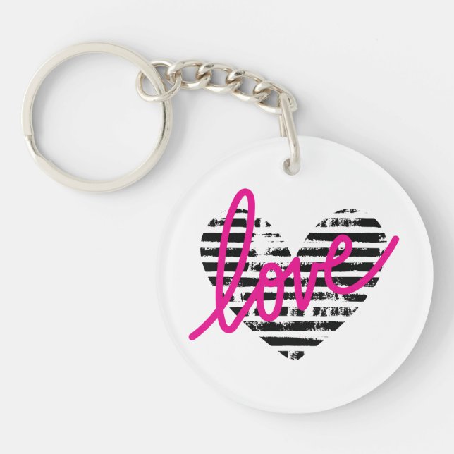 Striped Heart Love Design Key Ring (Front)