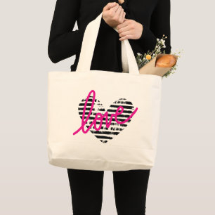 Striped Heart Love Design Large Tote Bag