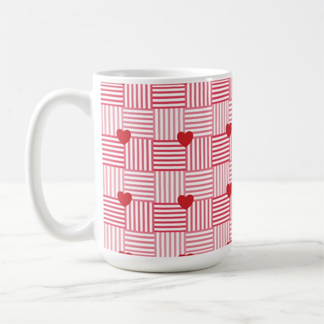 Striped Hearts Patchwork Pattern  Coffee Mug (Left)