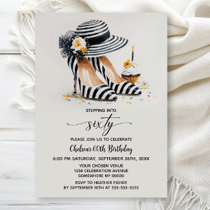 Striped High Heel Shoes 60th Birthday Invitation
