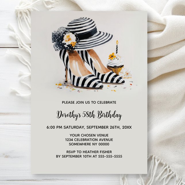Striped High Heel Shoes Birthday Party Invitation (Creator Uploaded)