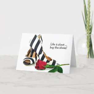 striped high heels with red rose birthday card