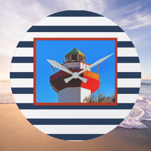 Striped Hilton Head Island Harbour Town Lighthouse Large Clock