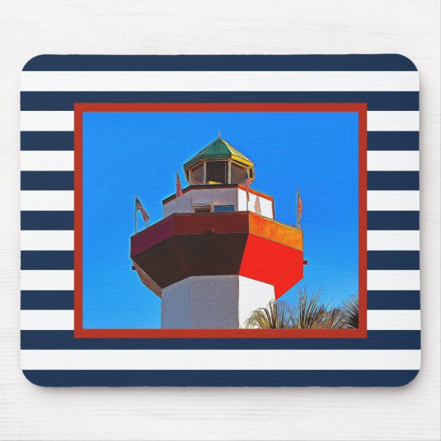Striped Hilton Head Island Harbour Town Lighthouse Mouse Pad (Front)