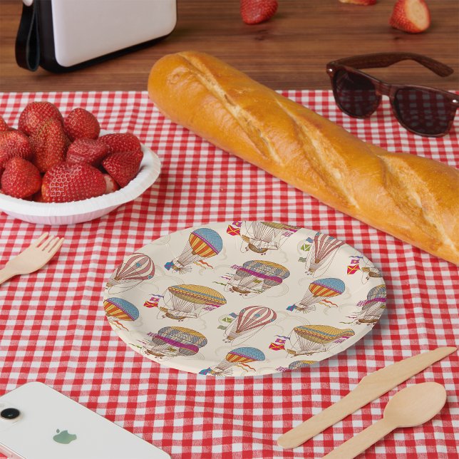 Striped Hot Air Balloons Paper Plate (Creator Uploaded)