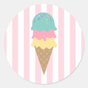 Striped Ice Cream Cone Round Sticker