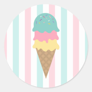 Striped Ice Cream Cone Round Sticker (2)