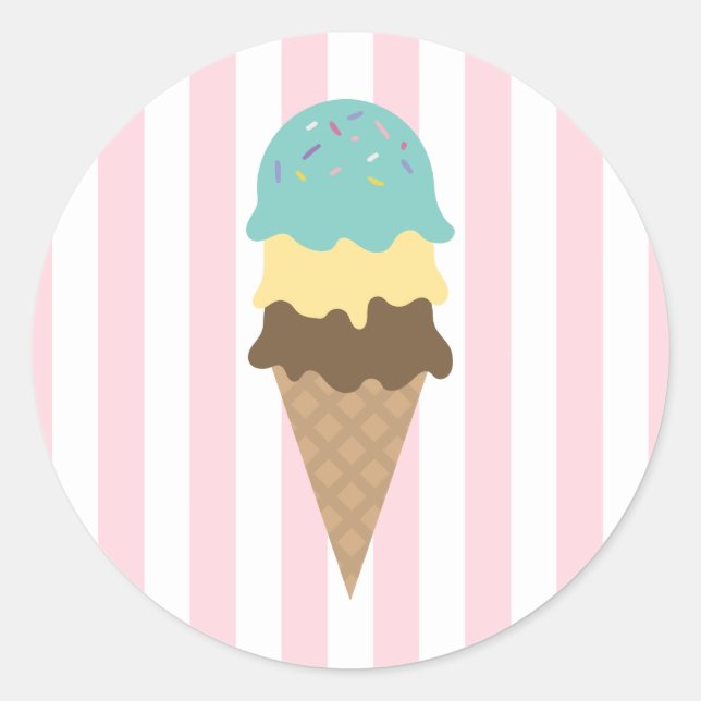 Striped Ice Cream Cone Round Sticker (3) (Front)
