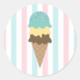 Striped Ice Cream Cone Round Sticker (4)