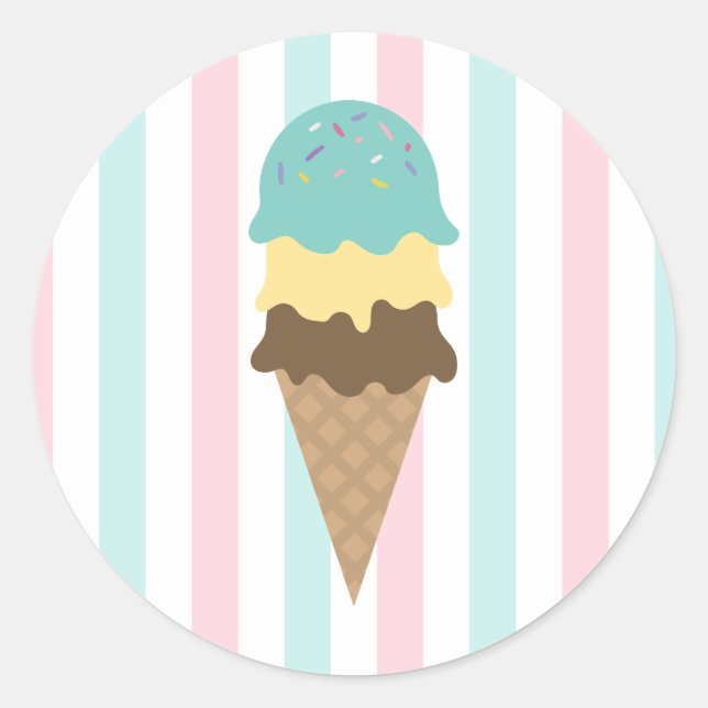 Striped Ice Cream Cone Round Sticker (4) (Front)