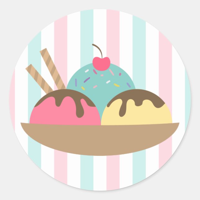 Striped Ice Cream Sundae Round Sticker (2) (Front)