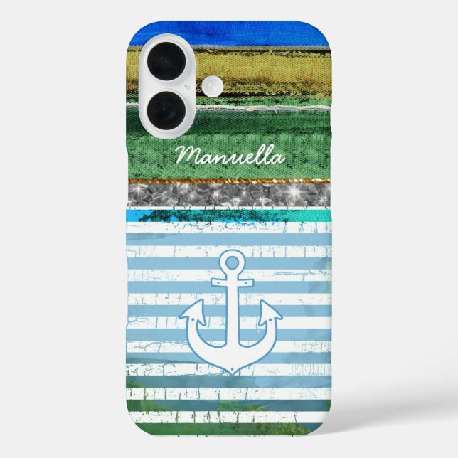 striped iPhone-6 with anchor & personalized Case-Mate iPhone Case (Back)