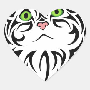 Striped Kitty with Green Eyes Heart Sticker