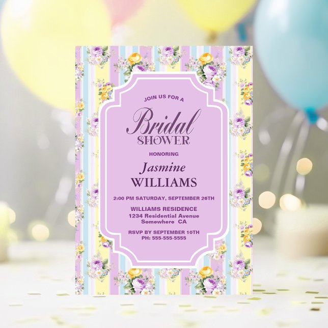 Striped Lavender Floral Bridal Shower Invitation (Creator Uploaded)