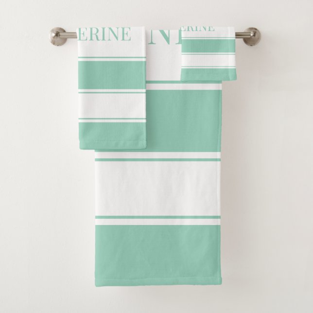 Striped Light Teal and White Bath Towel Set (Insitu)
