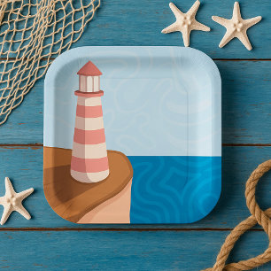 Striped Lighthouse Landscape Paper Plates