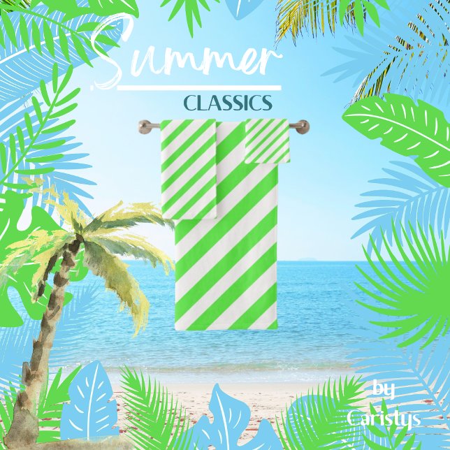 Striped LIme Green and White Bath Towel Set (Creator Uploaded)