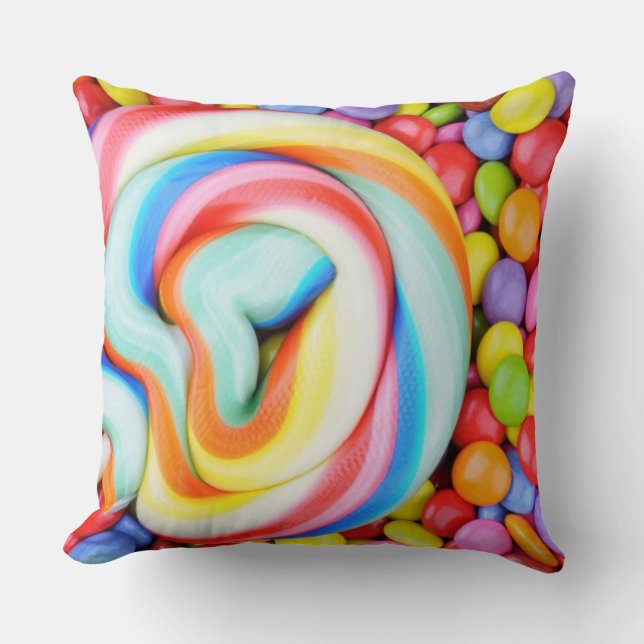 Striped Lollipop And Multicolored Smarties Cushion (Front)