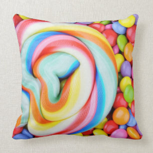 Striped Lollipop And Multicolored Smarties Cushion