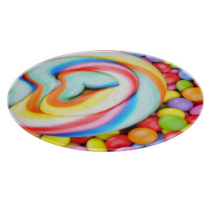 Striped Lollipop And Multicolored Smarties Cutting Board